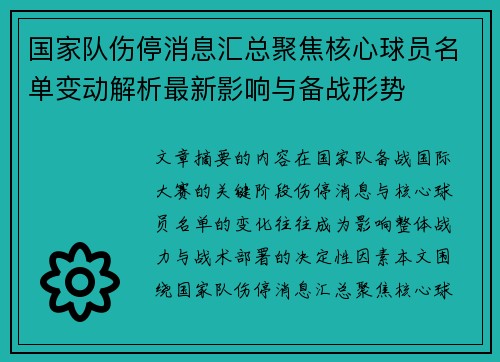 国家队伤停消息汇总聚焦核心球员名单变动解析最新影响与备战形势 国家队伤停消息汇总聚焦核心球员名单变动解析最新影响与备战形势